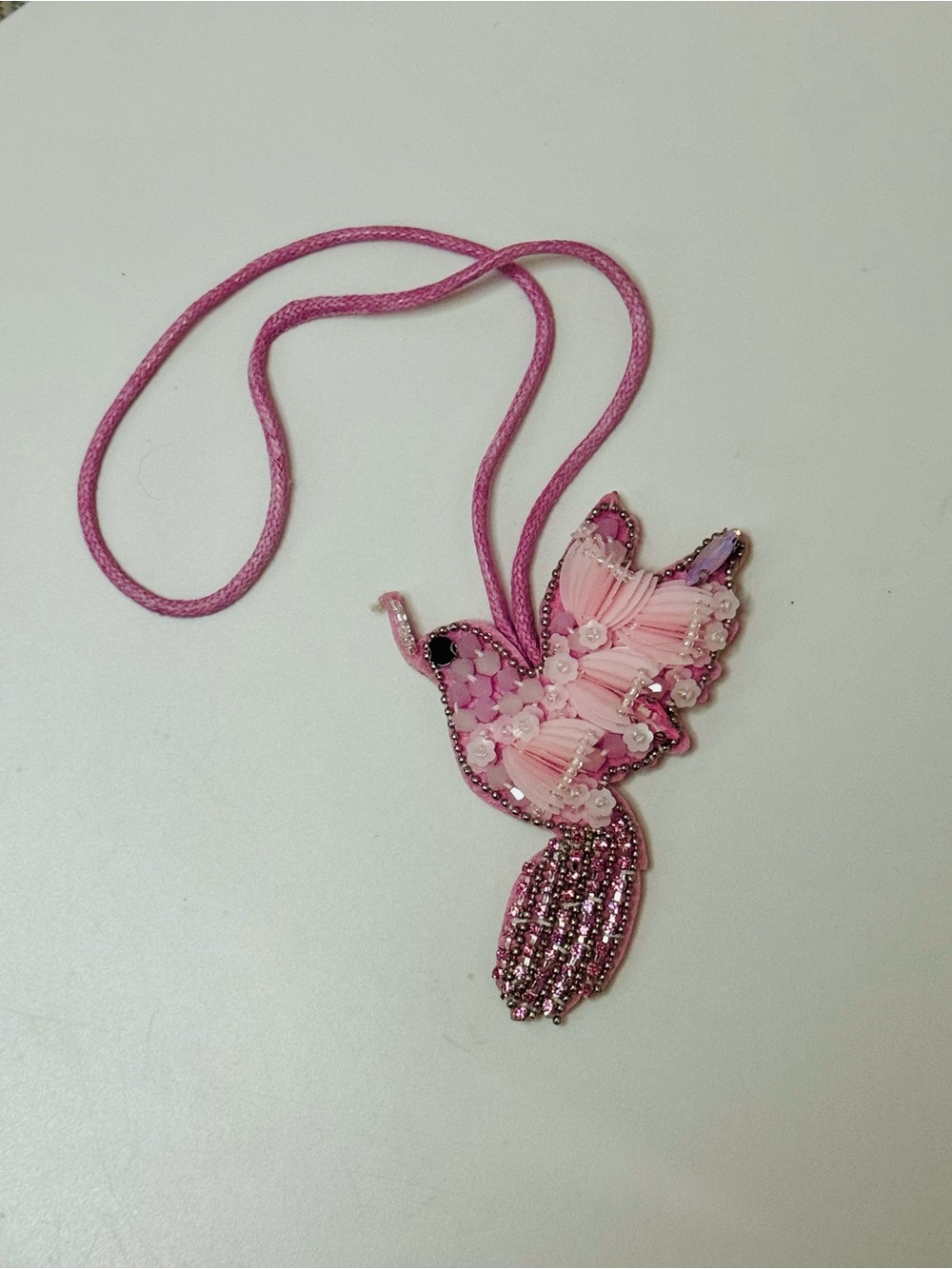 Pink Beaded Hummingbird Bag Charm